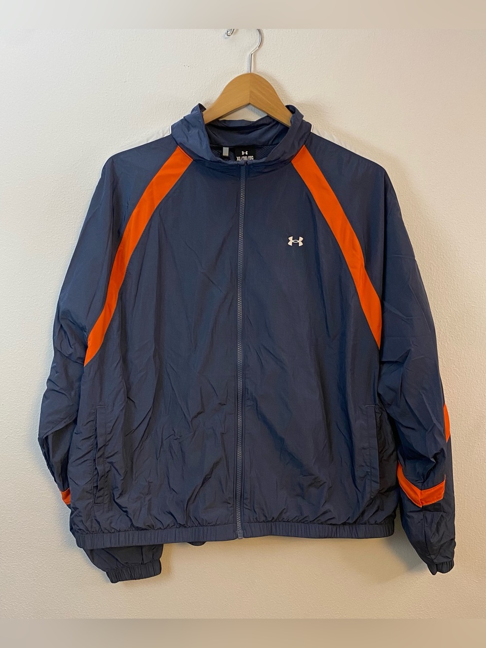 Under Armour Icon Crinkle Track Jacket Navy Blue Red Full Zip Women’s XL